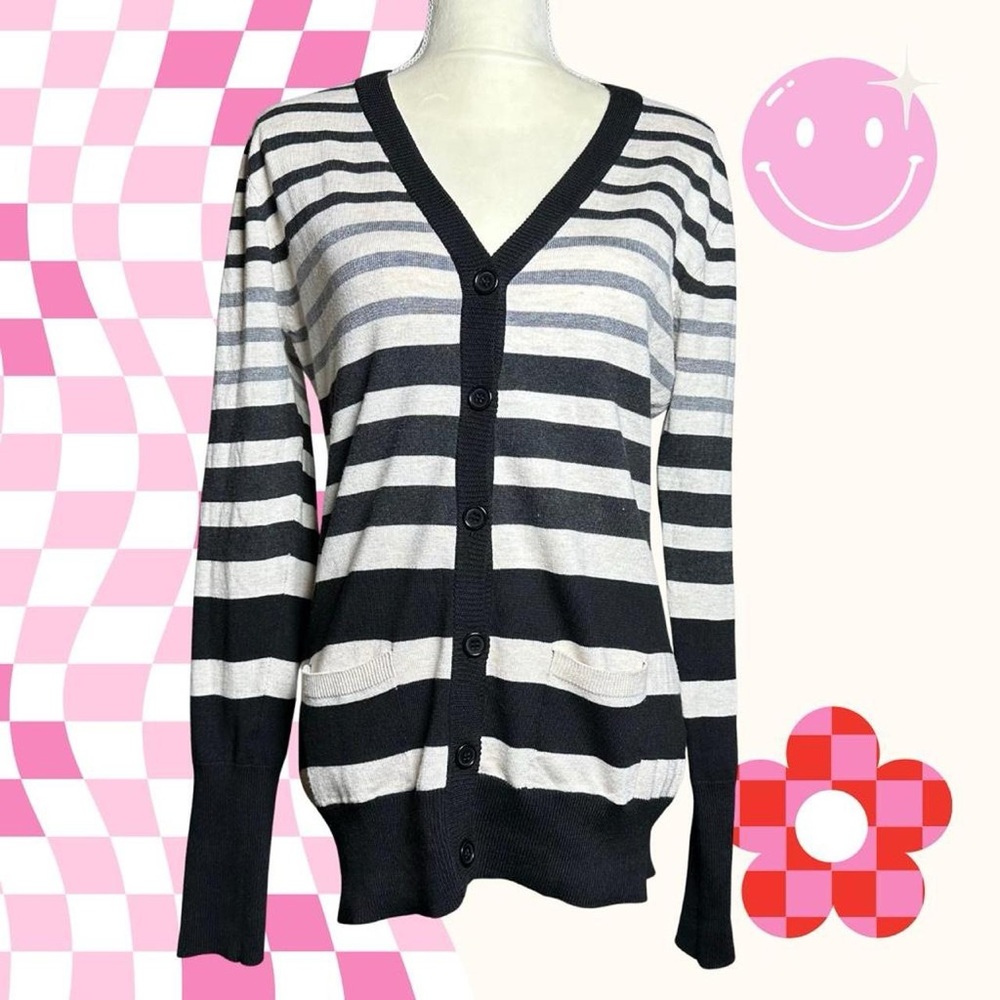 Poof! Black and Cream Striped Cardigan